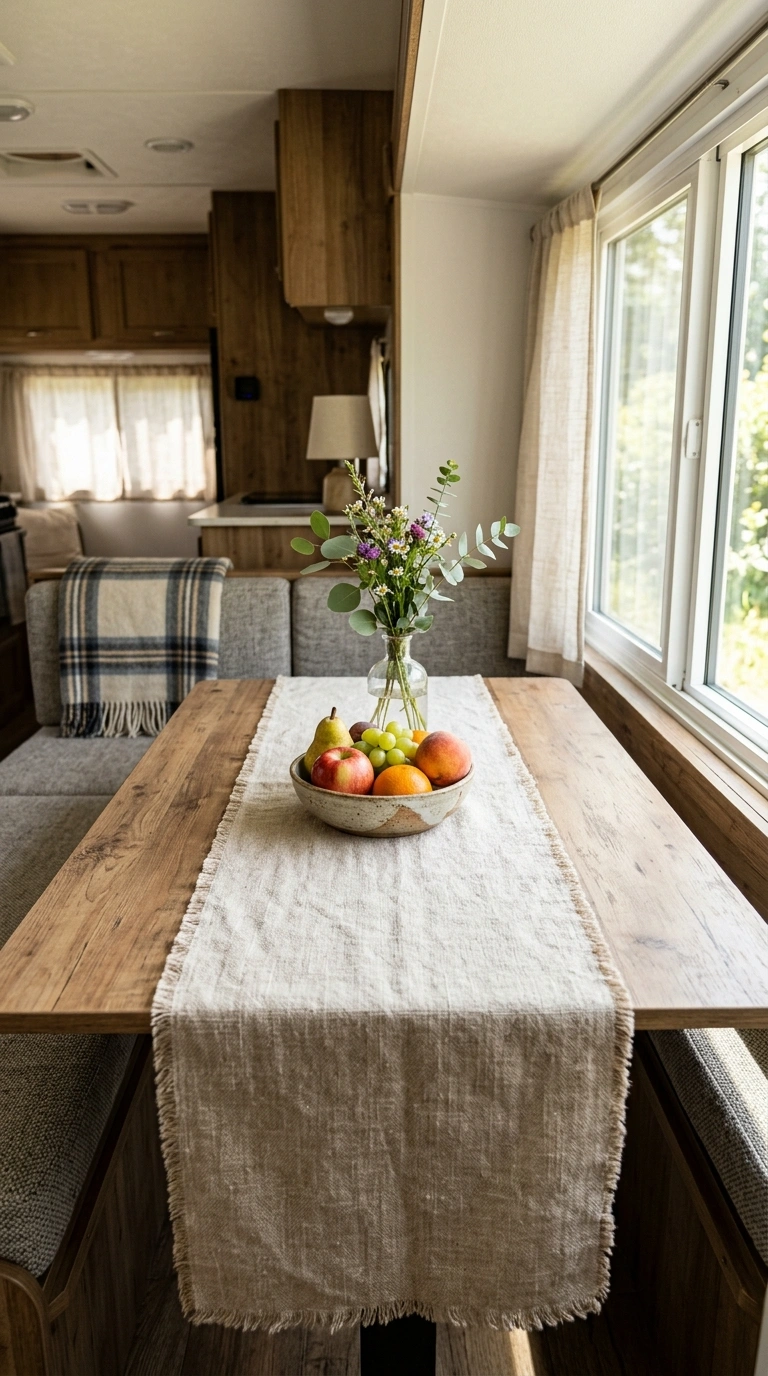 015 Table Runner Swap An RV dinette table with a linen