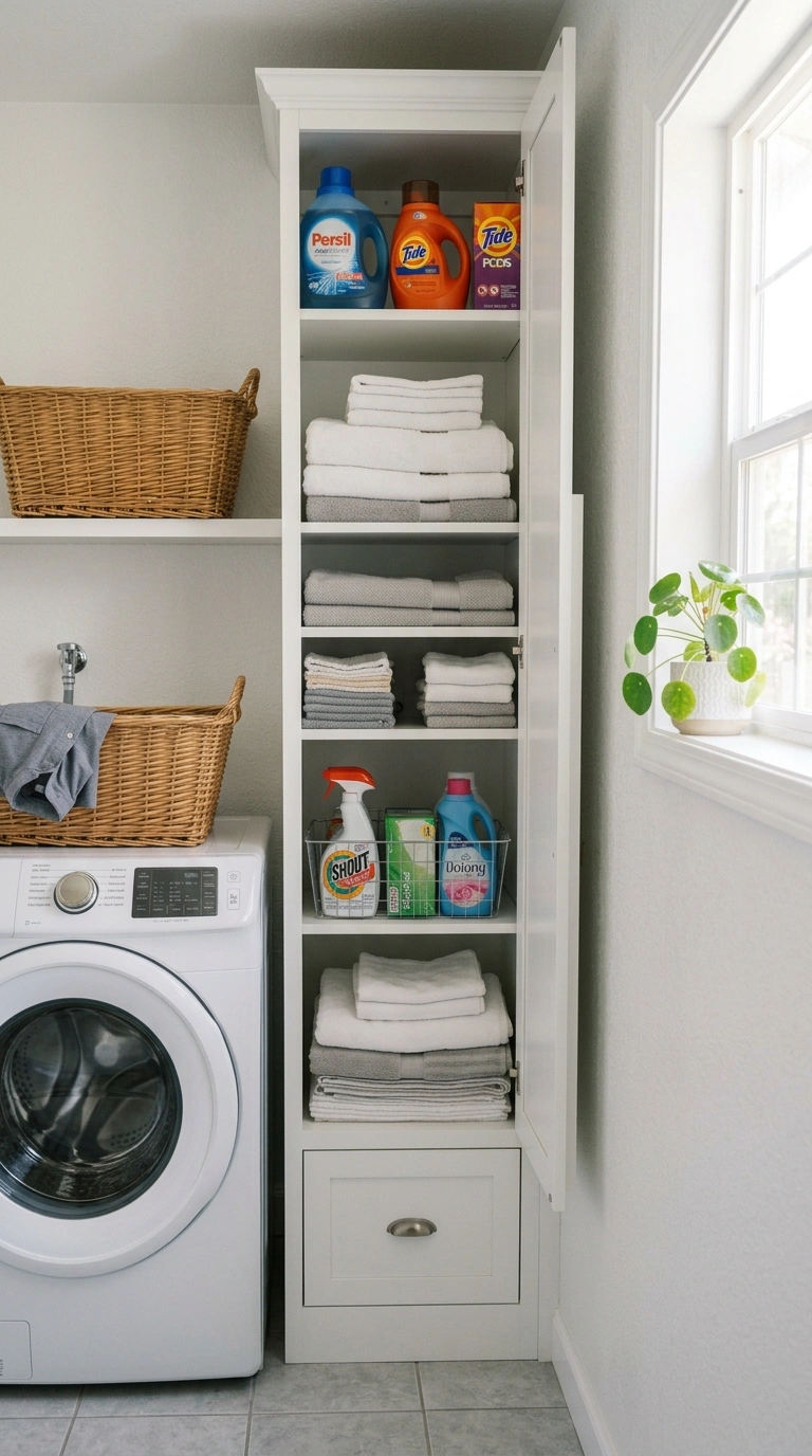 015 Vertical Cabinet Storage A narrow tall white cabin