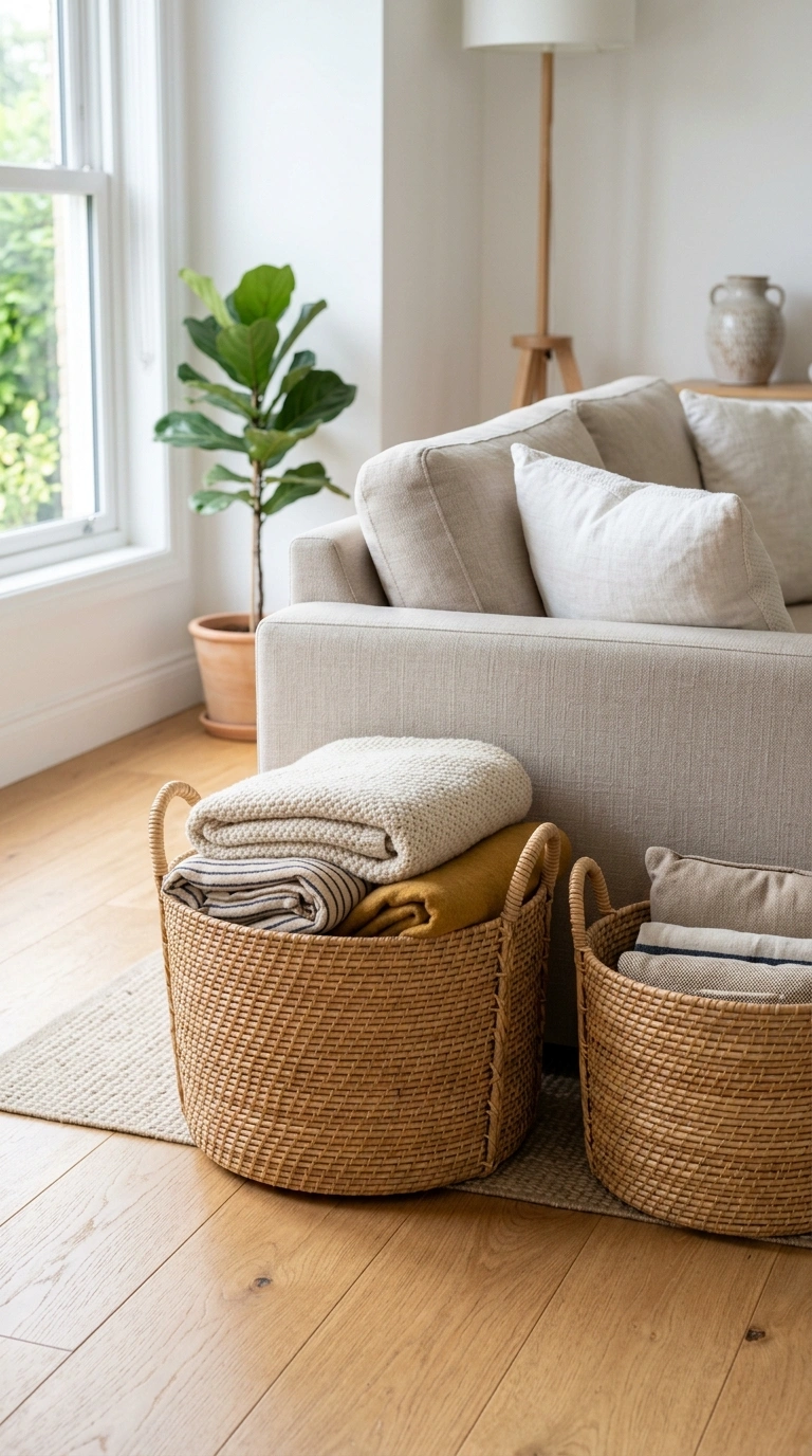 015 Woven Basket Storage Two natural rattan storage ba