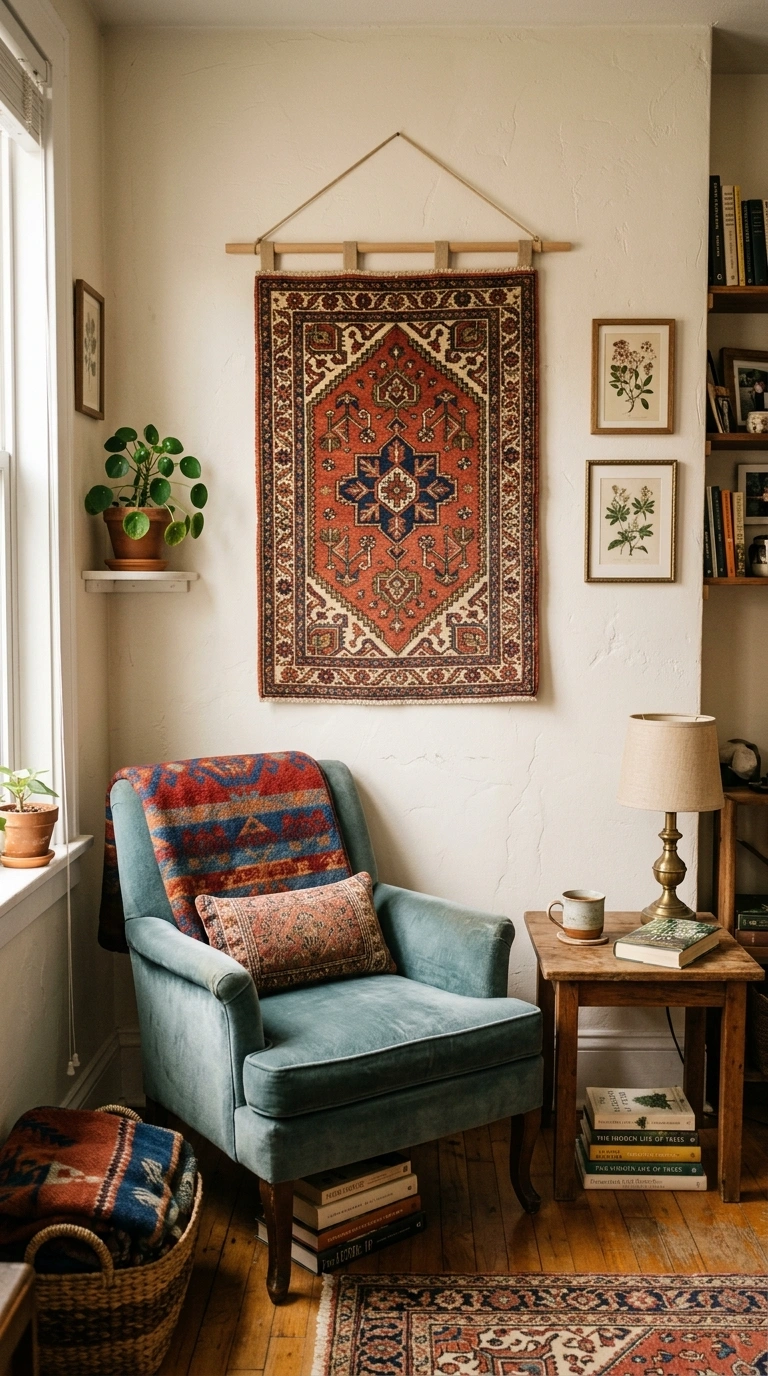 016 Add a Vintage Rug as Wall Art A small patterned vi