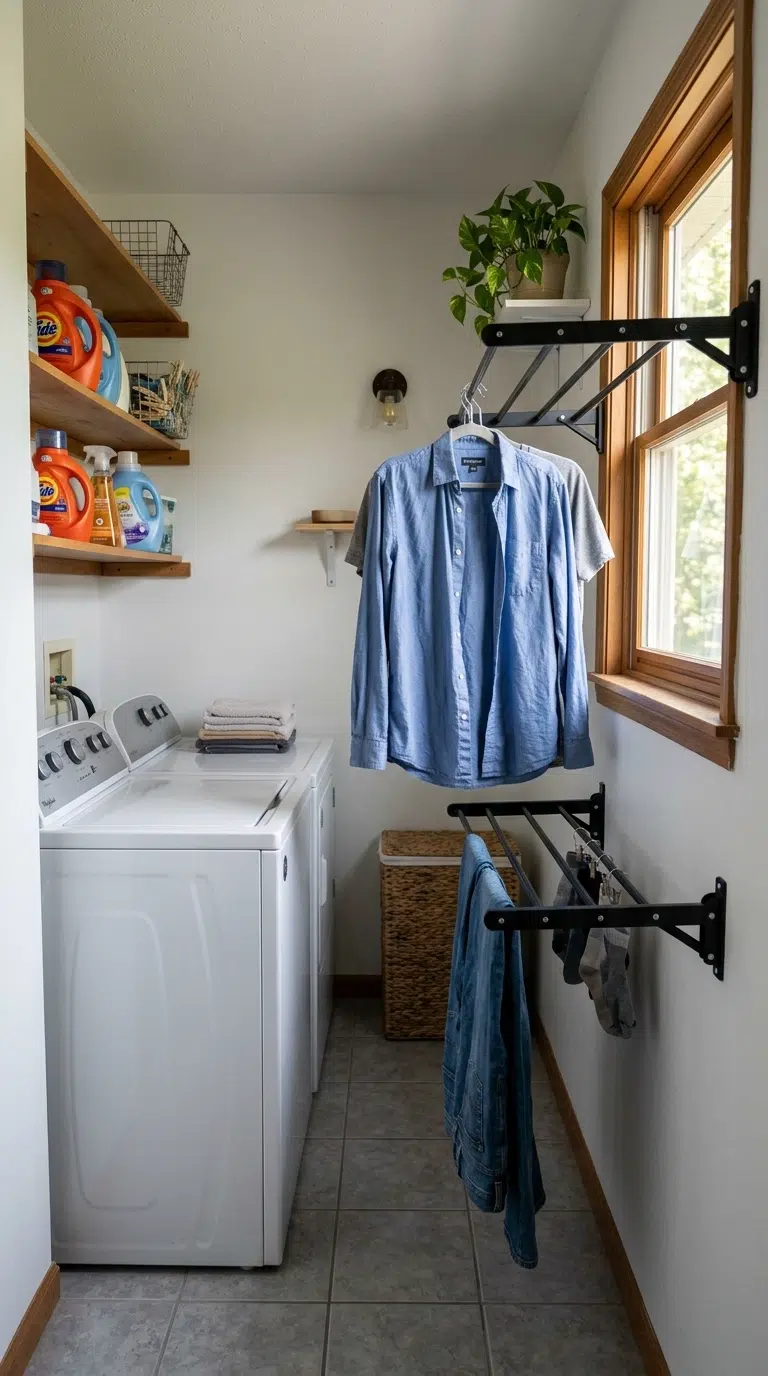 016 Fold Out Drying Rail A narrow laundry room with a