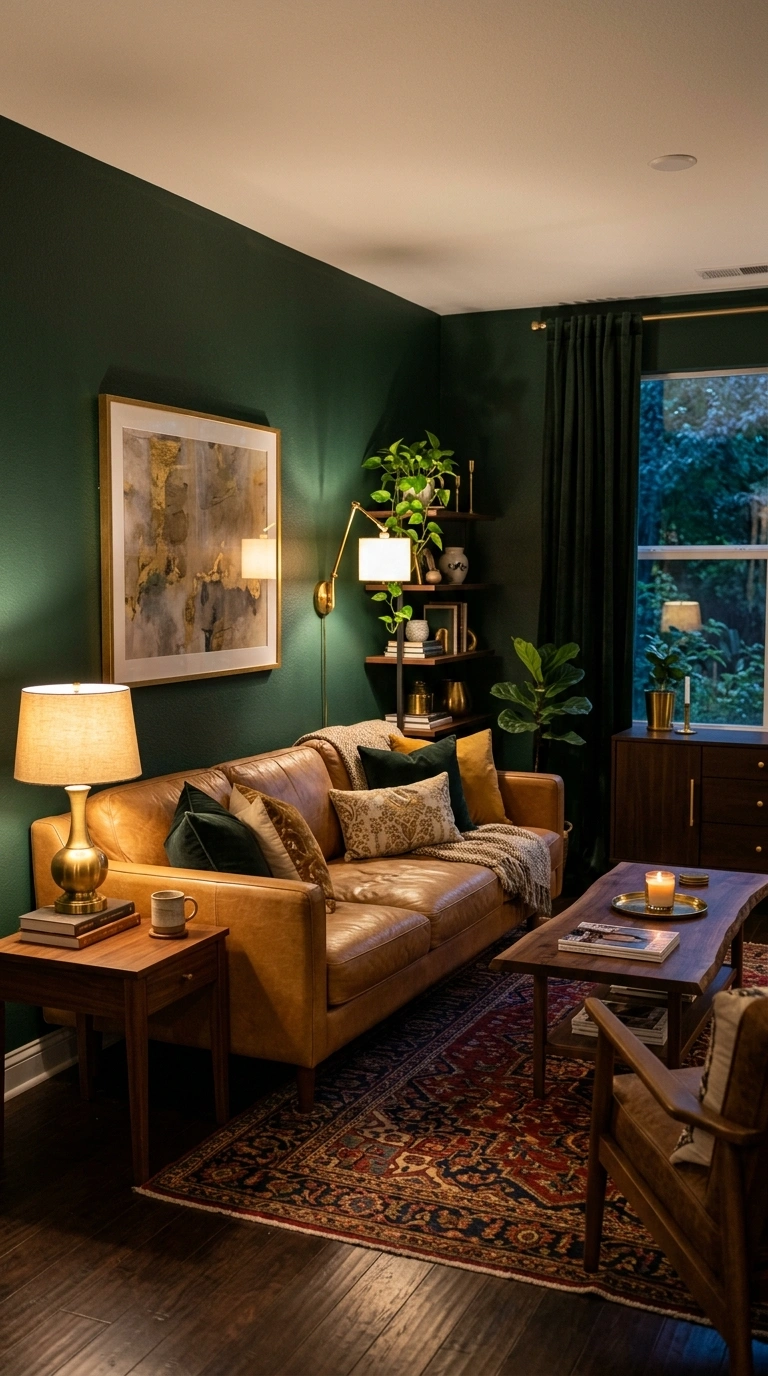 016 Forest Green and Camel A living room with deep for