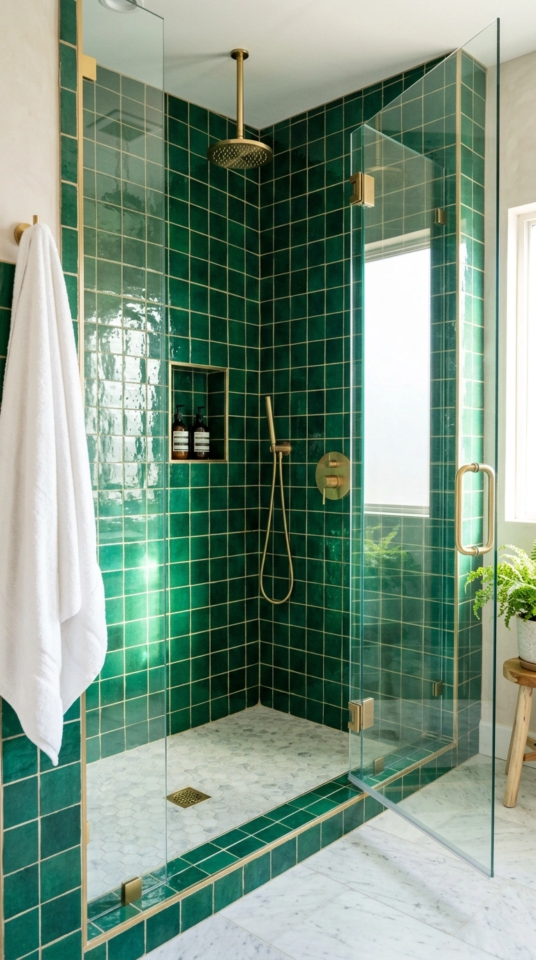 016 Glossy Emerald Tile A primary bathroom shower full