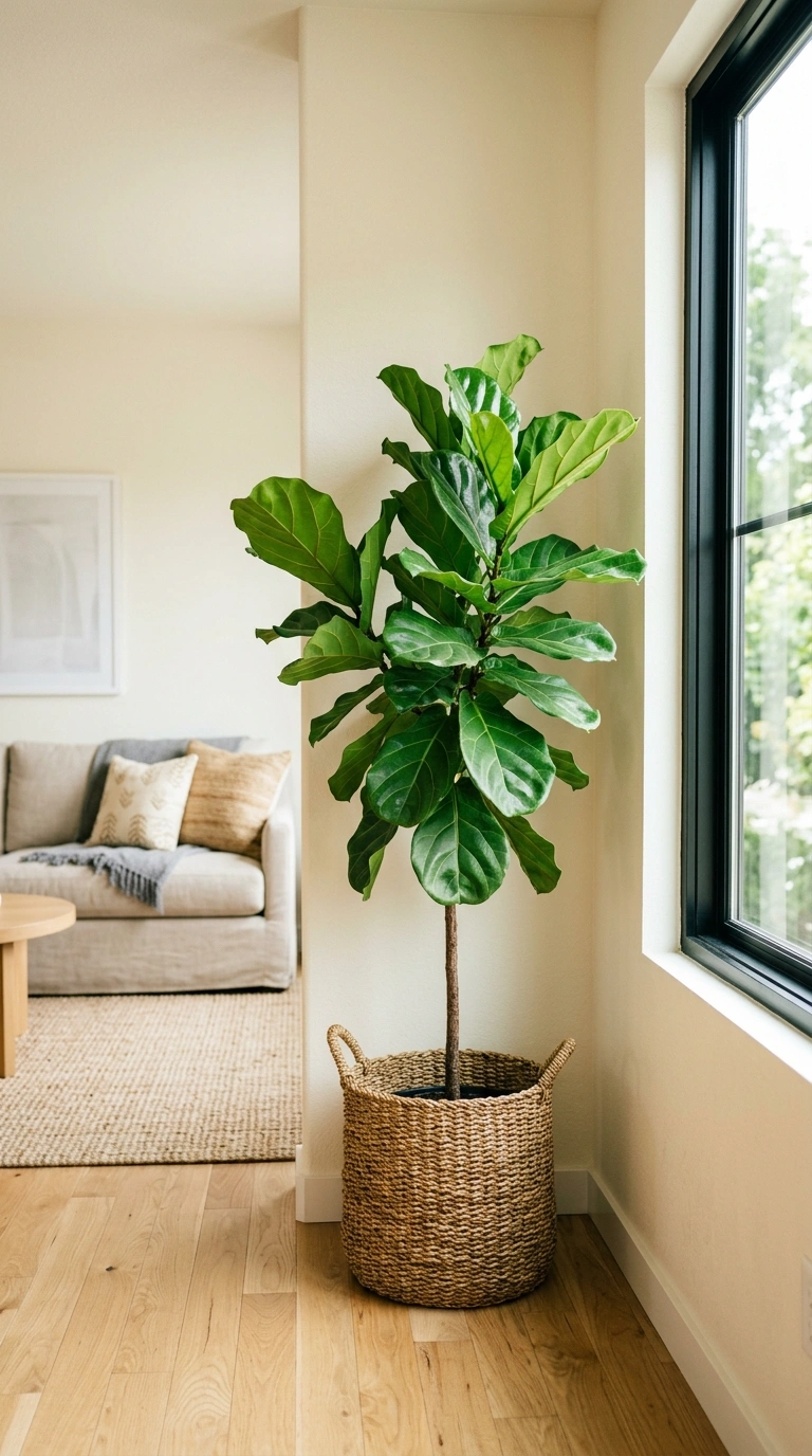 016 Greenery in Corners A tall fiddle leaf fig plant i