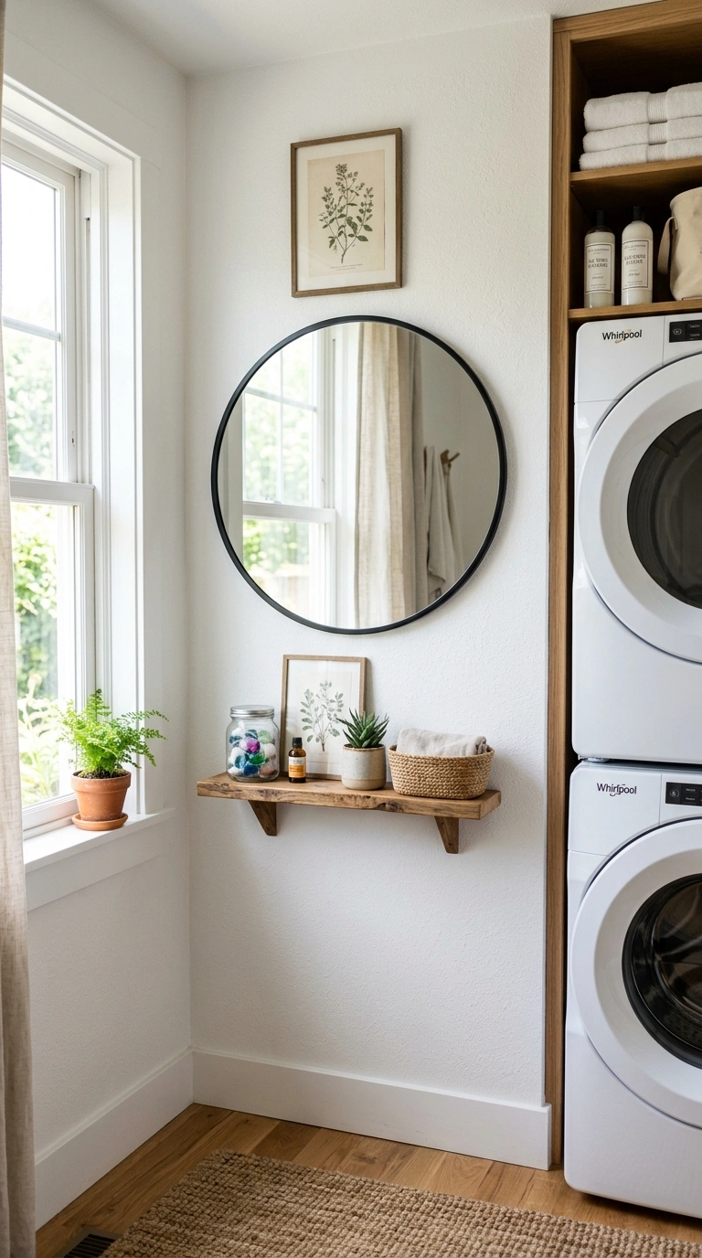 016 Mirror For Light A small laundry room with a round