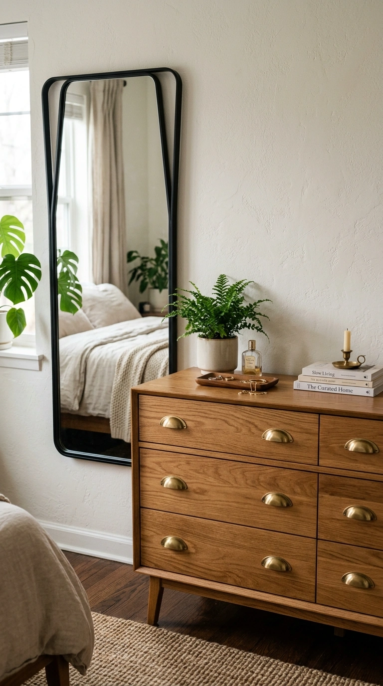 016 Mixed Metal Fixtures A bedroom dresser with brass