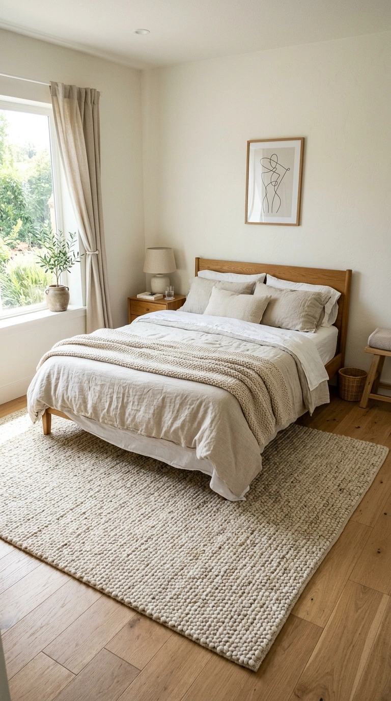 016 Neutral Rug Layer A small bedroom with a soft wool