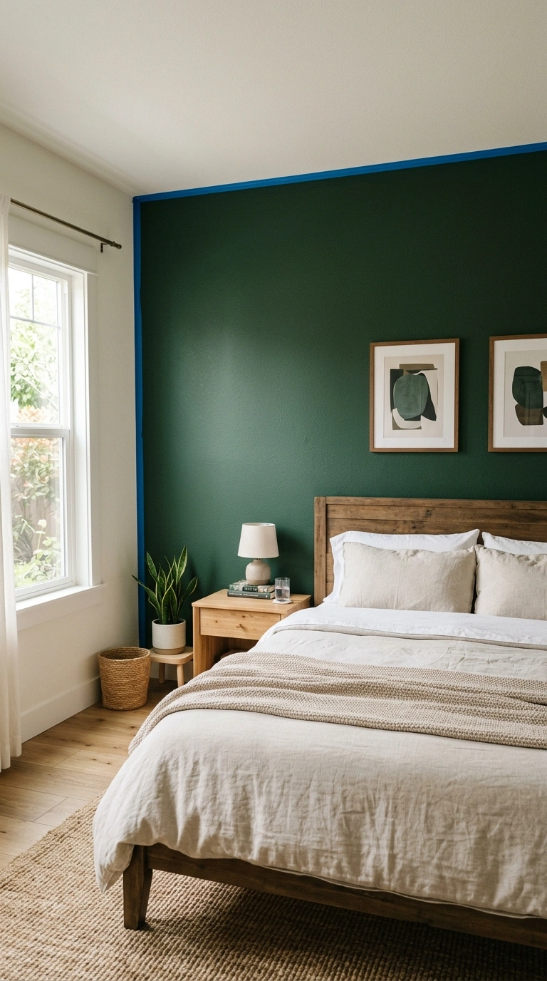 016 Painted Accent Wall A bedroom with a deep green pa