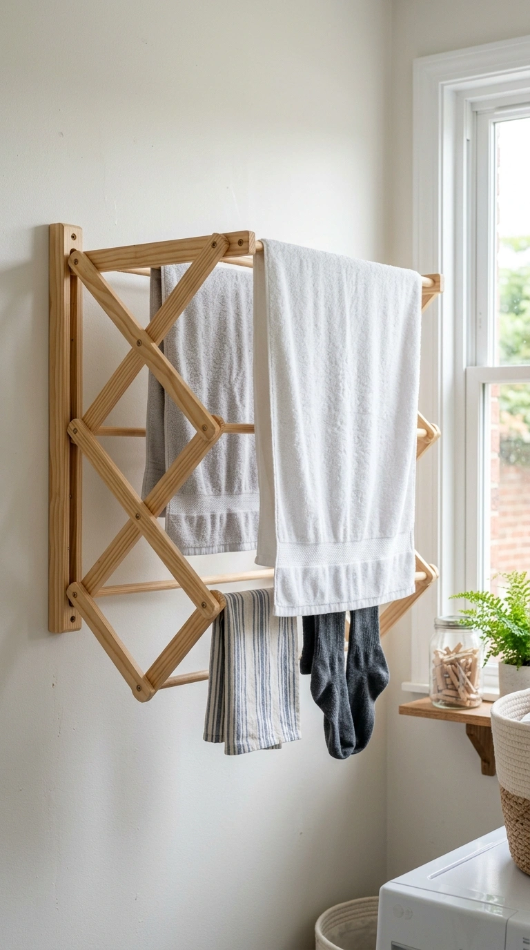 016 Wall Mounted Drying Rack A wood accordion style dr