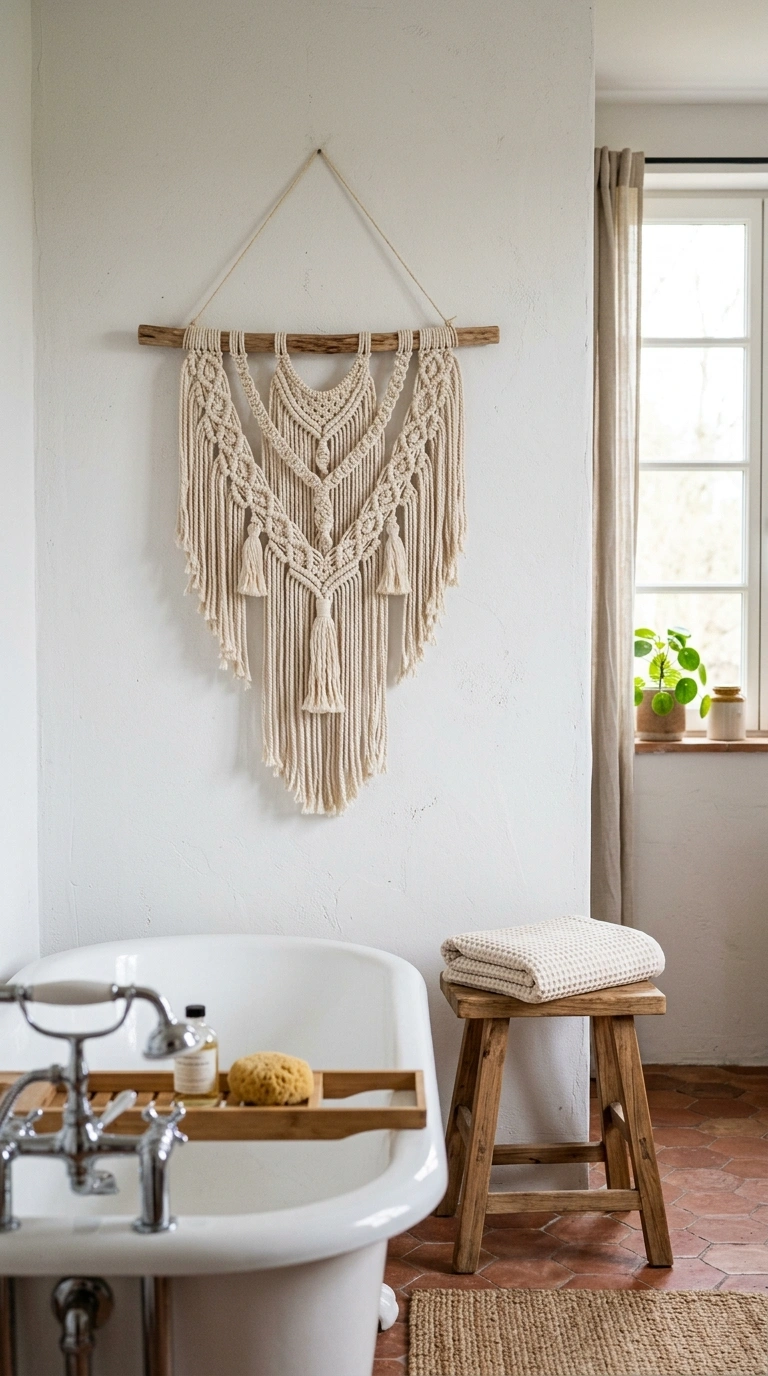 016 Woven Macrame Hanging A bathroom wall across from