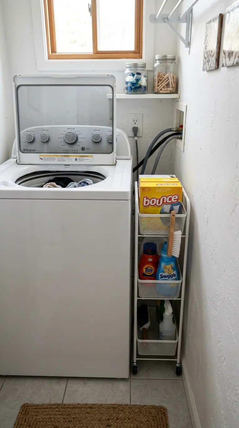 017 Slim Rolling Cart Fit A narrow laundry room with a