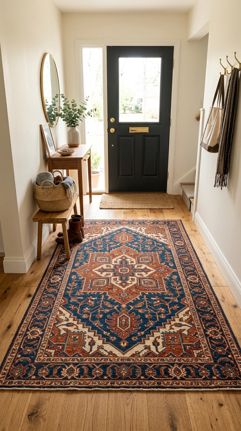 017 Statement Rug Entry An entryway with a bold patter