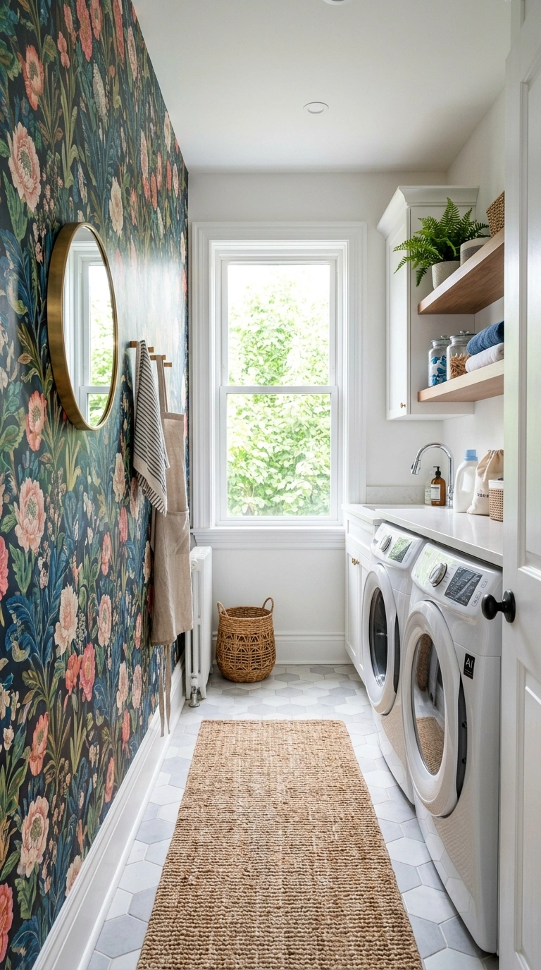 017 Statement Wallpaper Accent A small laundry room wi