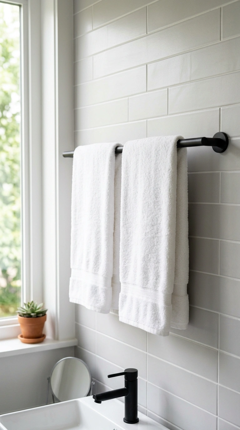017 Wall Towel Bar A small bathroom wall with a long m