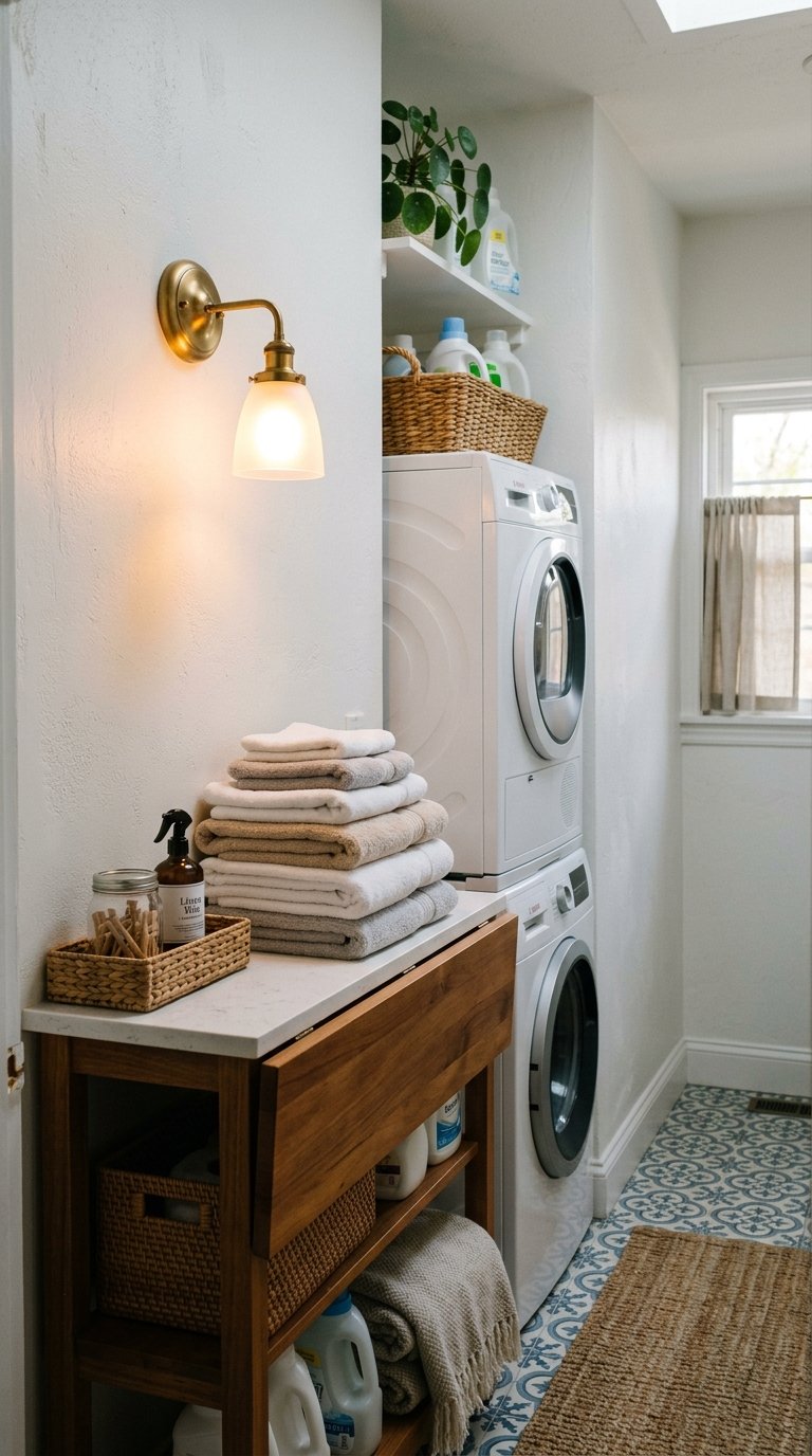 017 Warm Wall Sconce A narrow laundry room with a smal