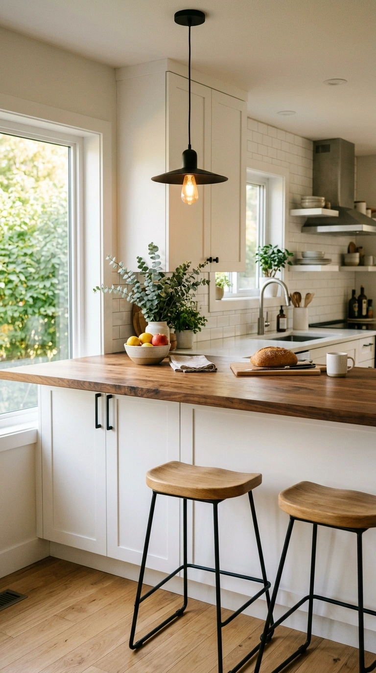 017 Wood Countertop Warmth A modern kitchen peninsula