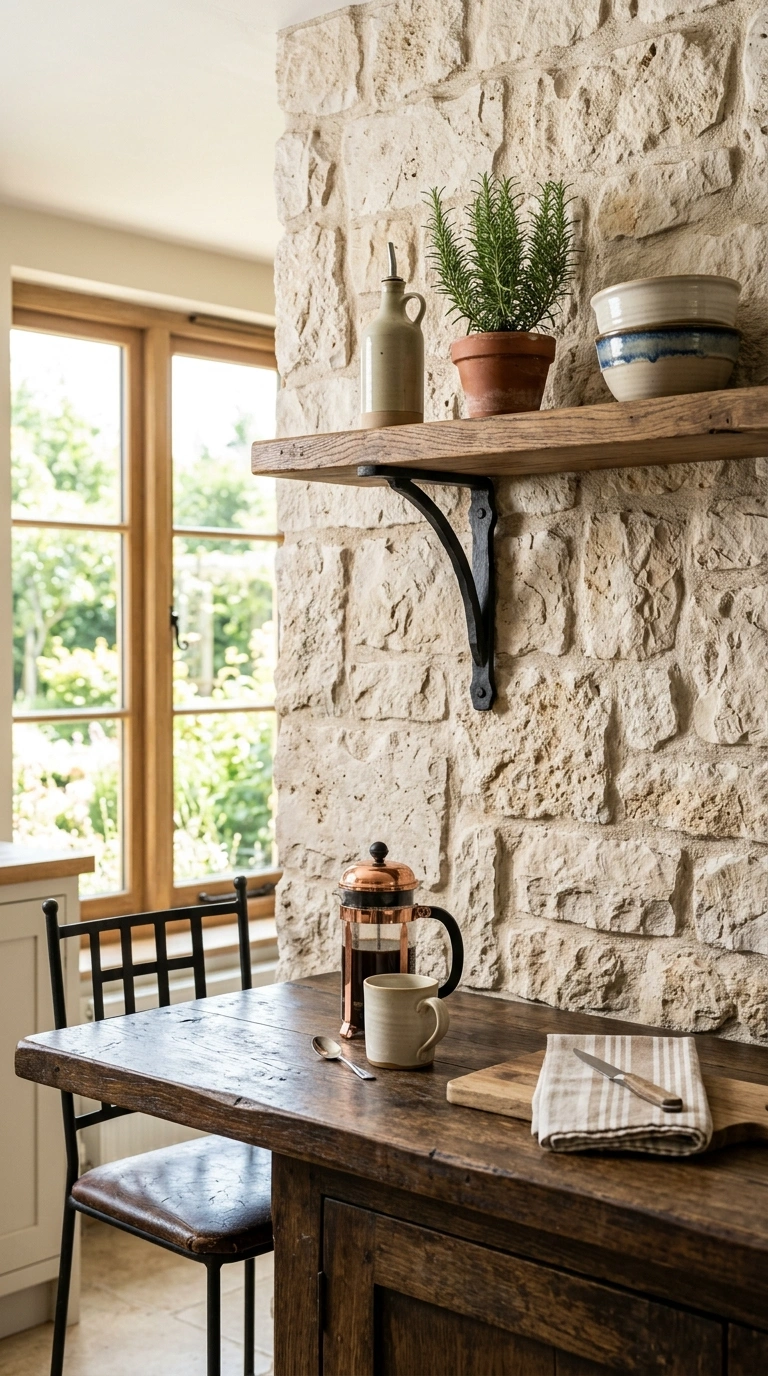 018 Rustic Stone Backsplash A kitchen island bar count