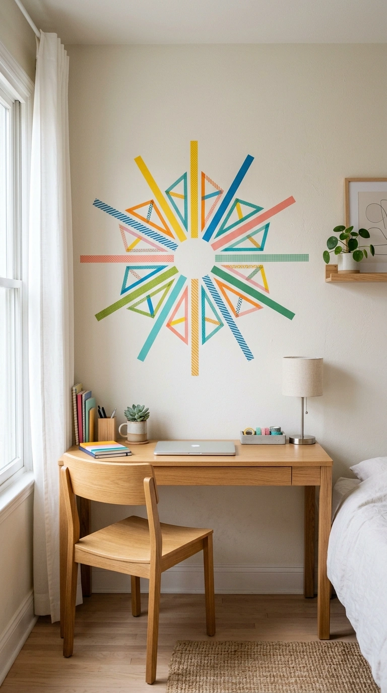 018 Use Washi Tape Art A bedroom wall with a simple ge
