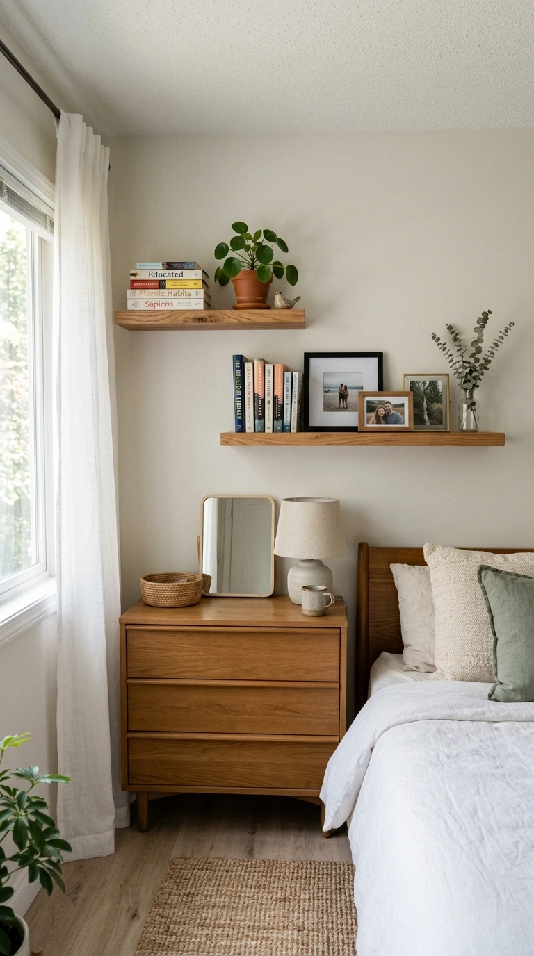 019 Budget Floating Shelves A bedroom wall with two wo