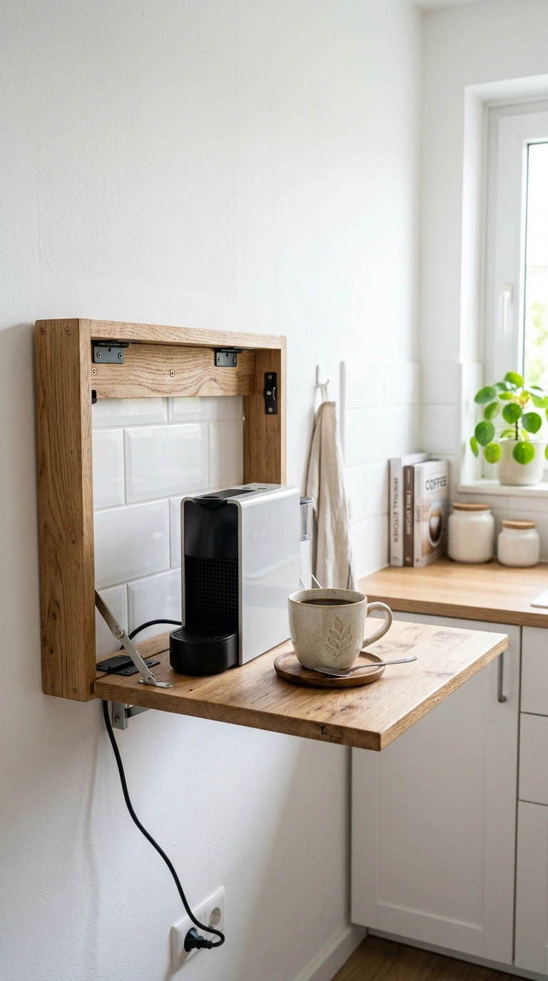 019 Foldable Wall Shelf A fold down wood wall shelf in