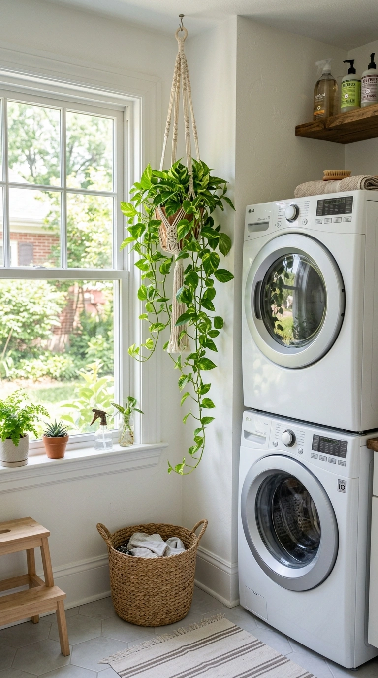 019 Hanging Plant Corner A laundry room corner near a
