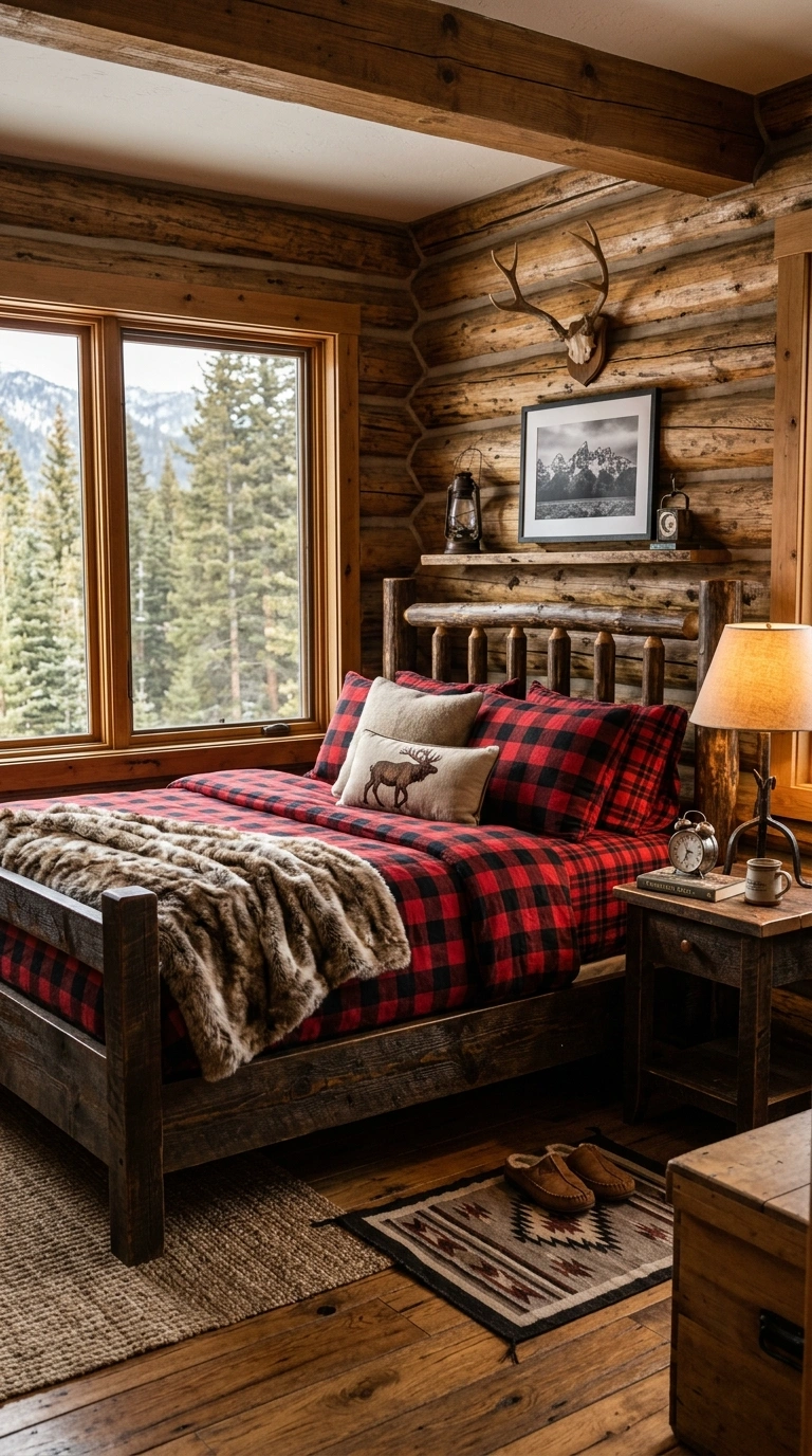 019 Rustic Cabin Style A bedroom with a solid wood bed
