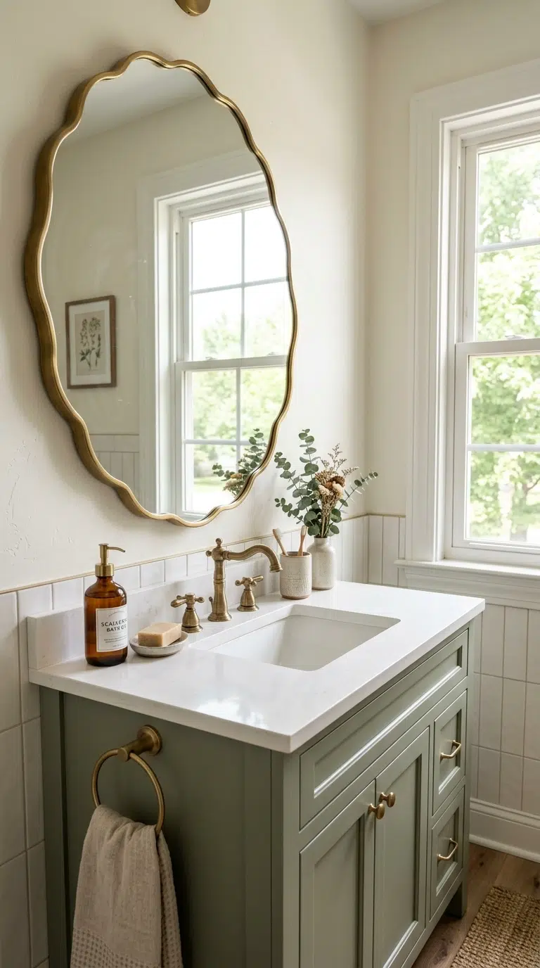 019 Scalloped Edge Decor A bathroom vanity with a scal
