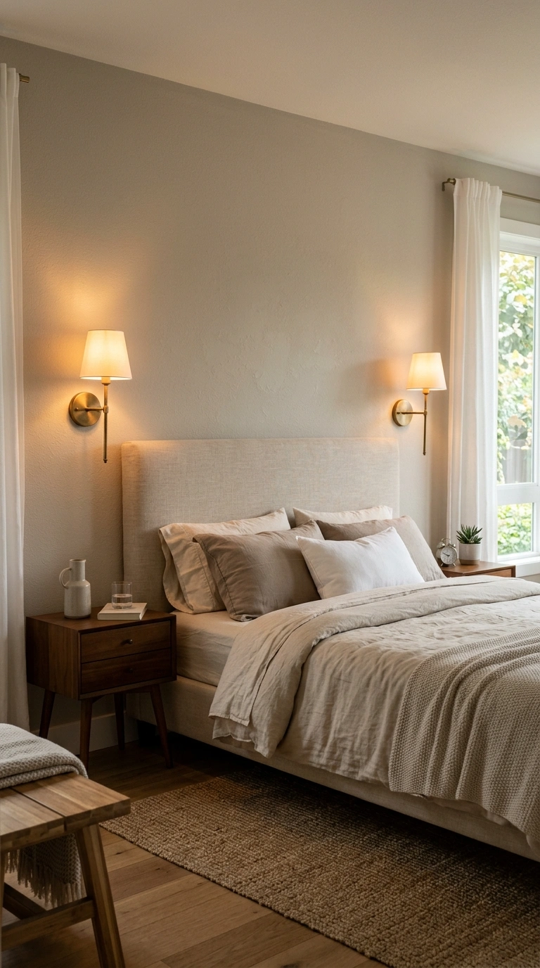 019 Wall Sconce Lighting A bedroom with two matching w
