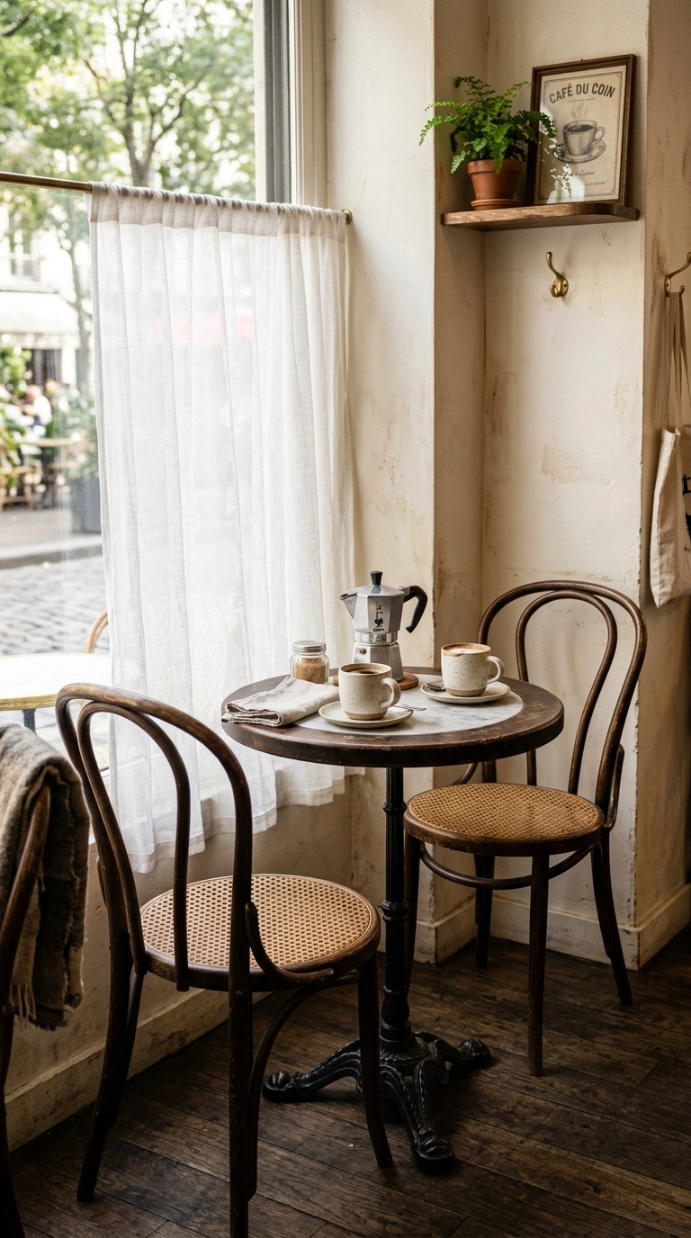 020 Bistro Style Corner A small round cafe table with