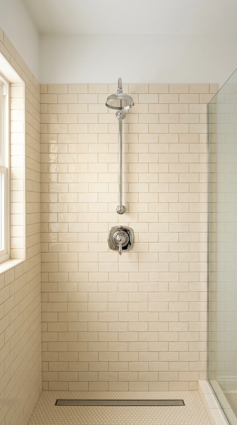 020 Brick Laid Subway Tile A classic shower wall with