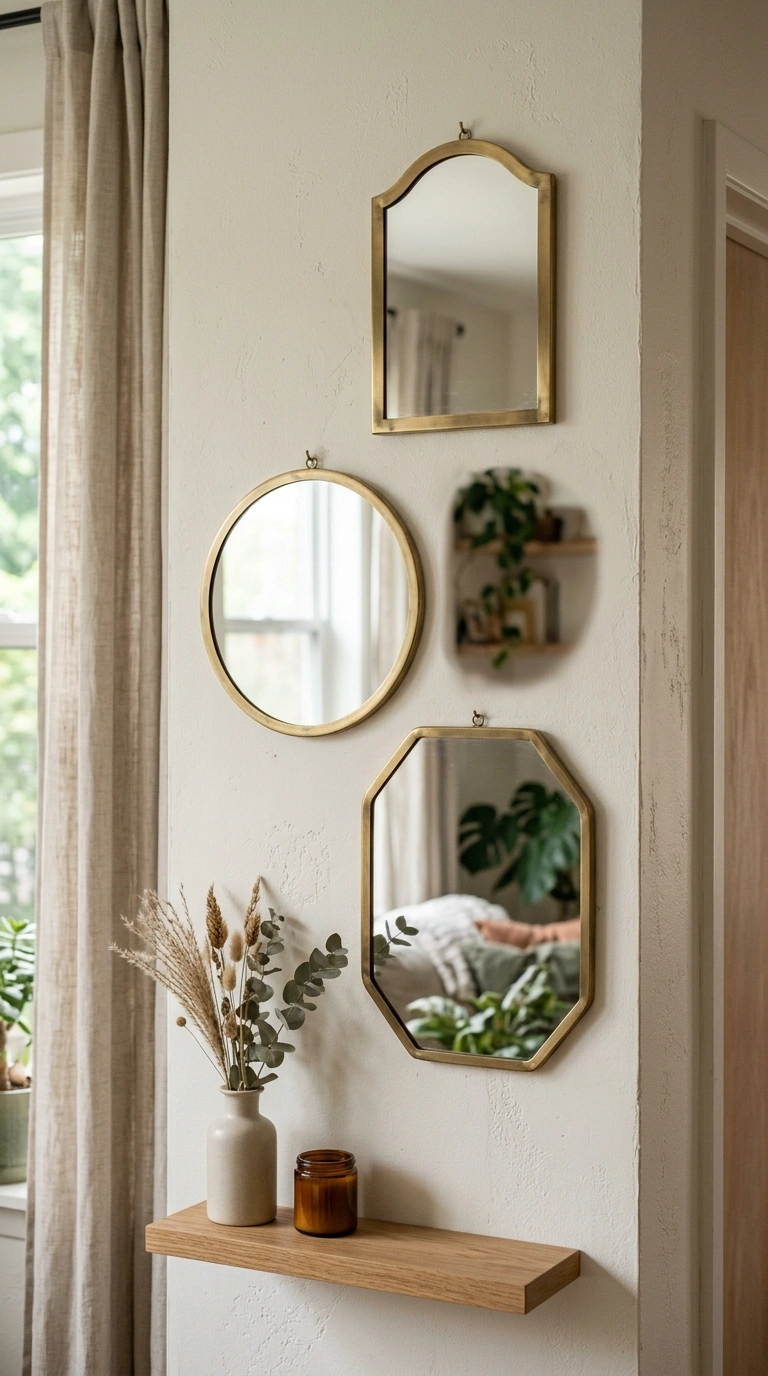020 Framed Mirror Cluster A cluster of three small mir