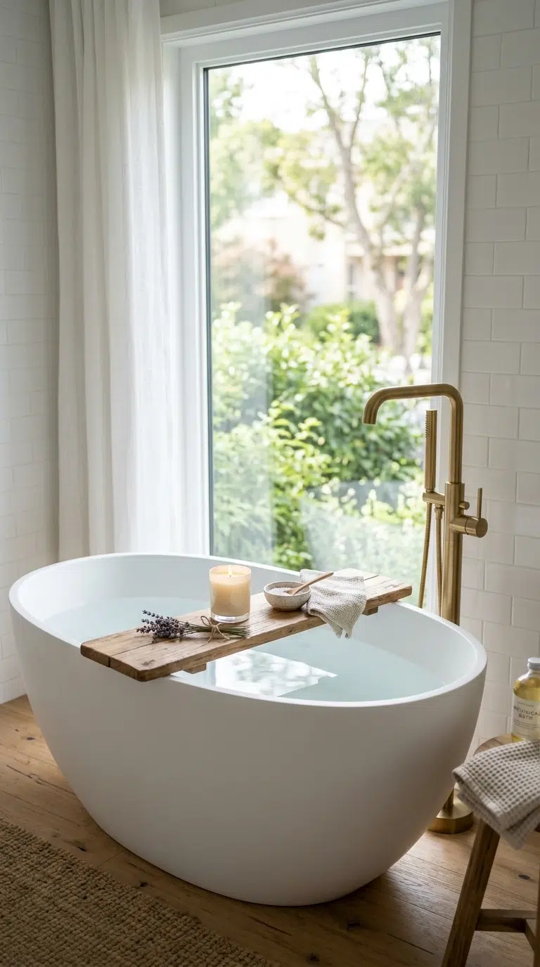020 Freestanding Bathtubs A bright bathroom with an ov
