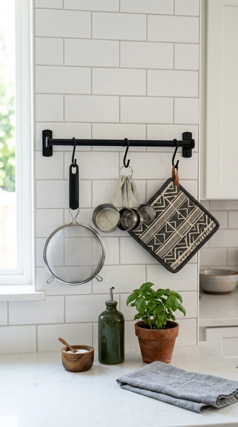 020 Wall Mounted Rail A matte black metal rail mounted