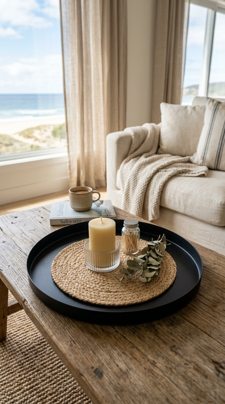 020 Woven Placemat Base A coffee table with a black tr