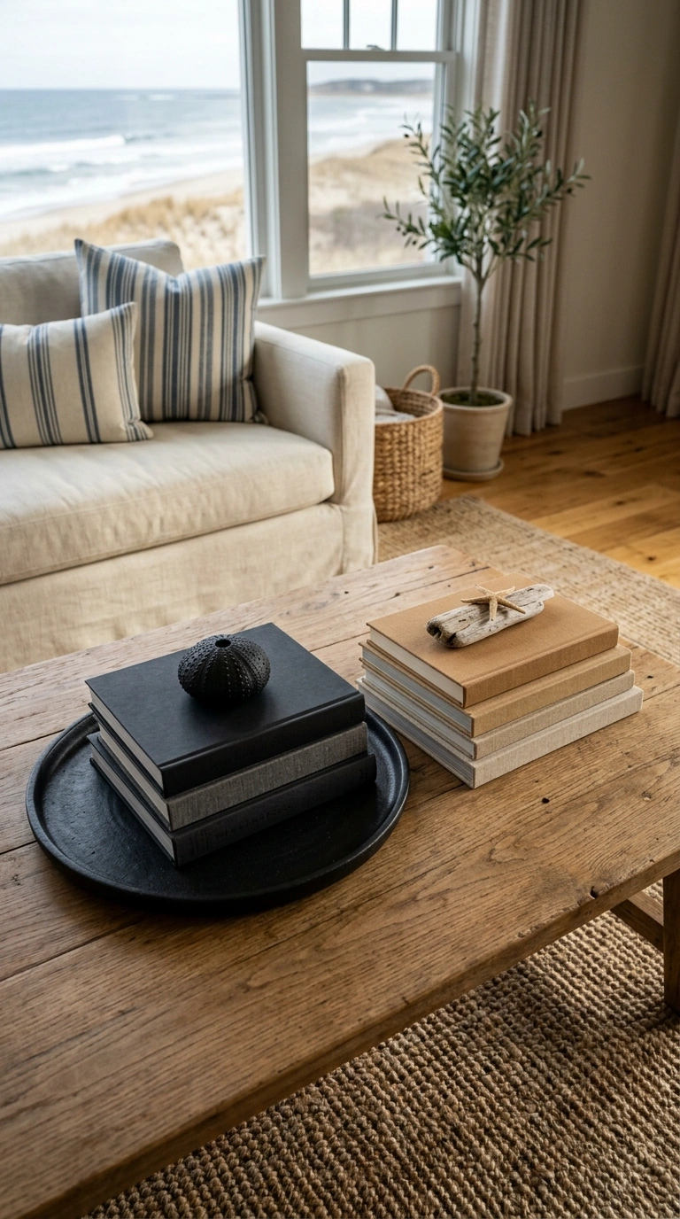 021 Black and Tan Books A coffee table with two small
