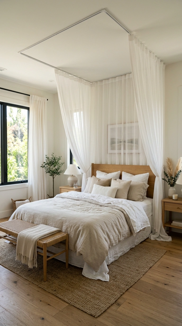 021 Canopy Curtain Idea A bedroom with sheer white cur