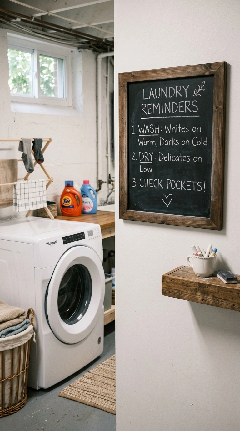 021 Chalkboard Label Wall A basement laundry room with