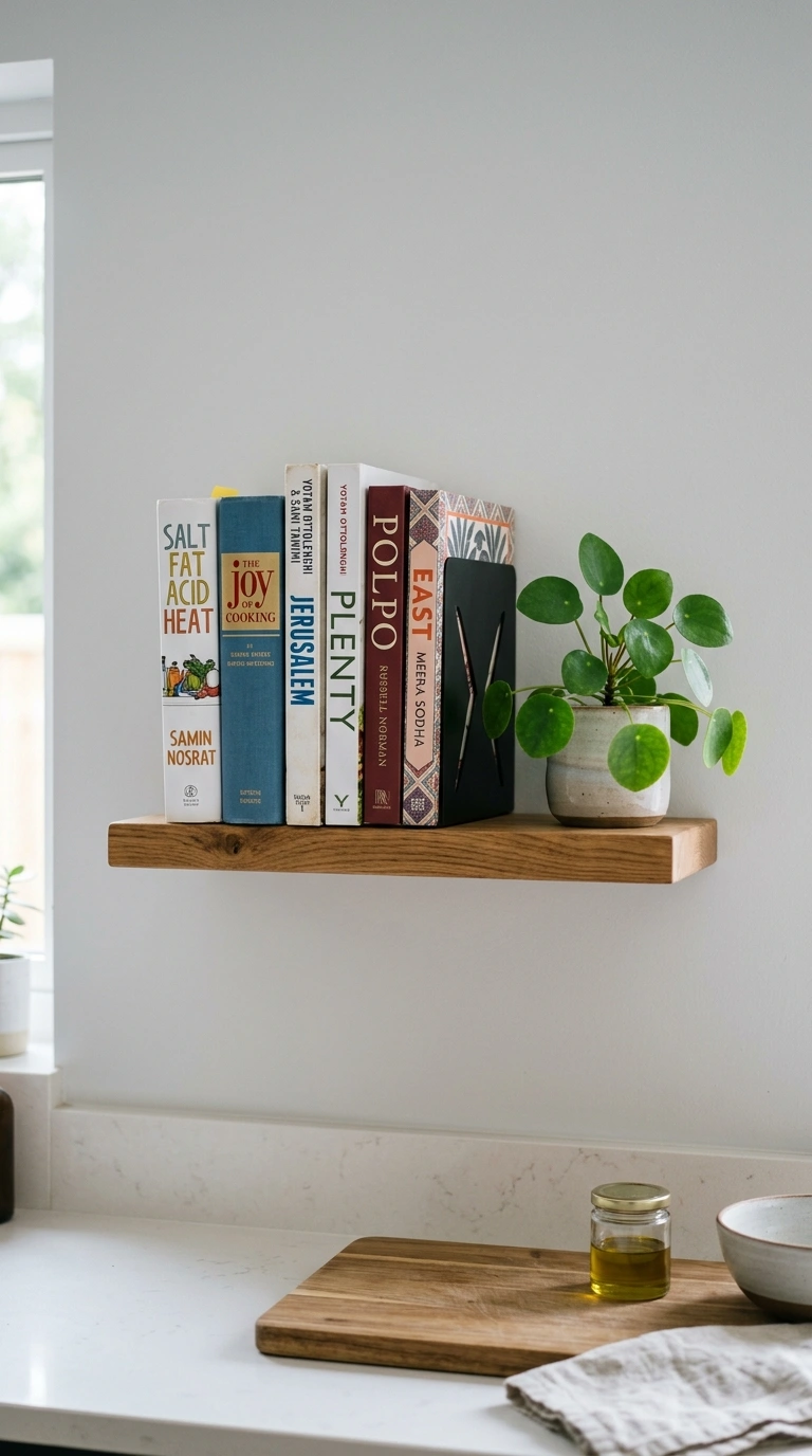 021 Cookbook Shelf Nook A small floating wood shelf ab