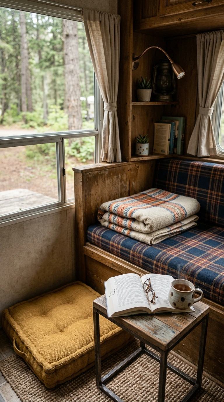 021 Cozy Reading Nook A small corner of an RV dinette
