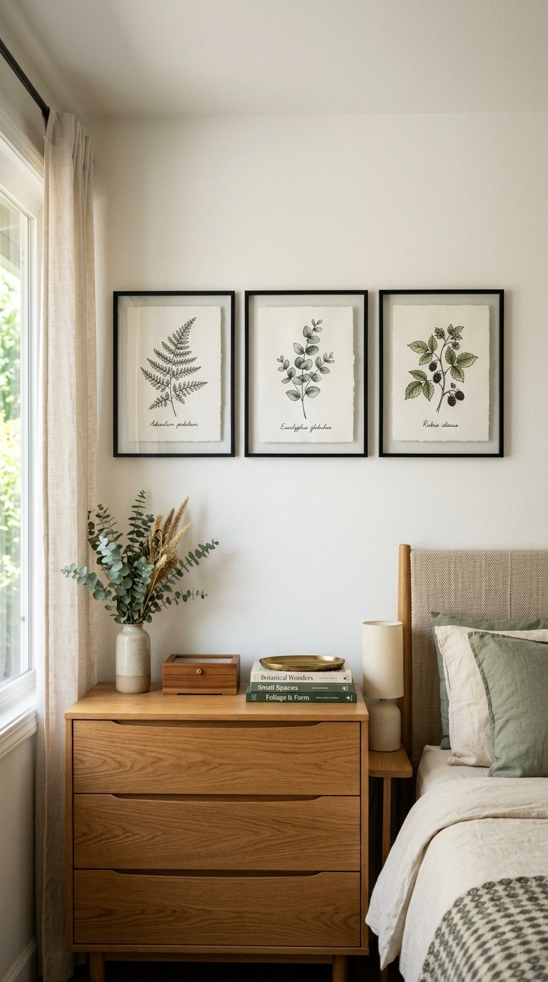 021 Framed Art Trio A small bedroom wall above a dress