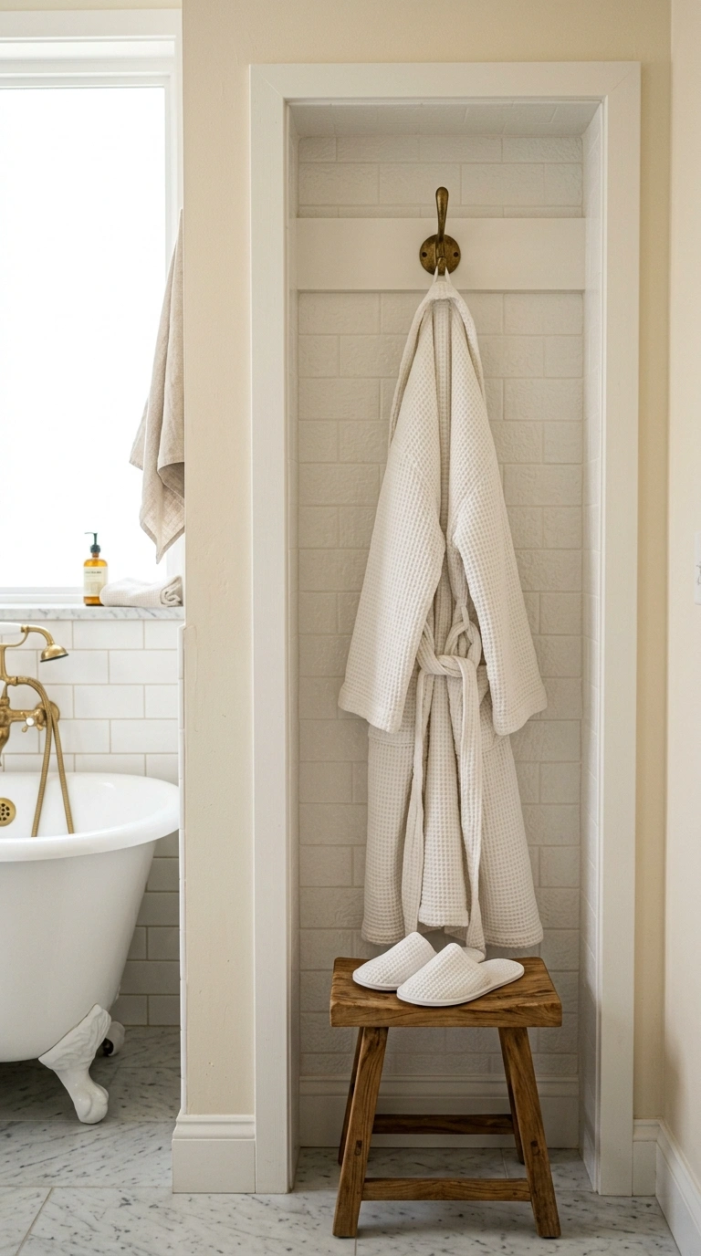 021 Robe Hook Nook A small bathroom wall nook near a t