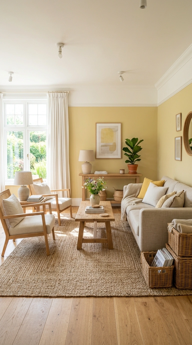 021 Soft Yellow and White A living room with soft mute