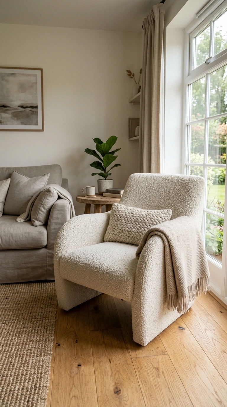 021 Textured Accent Chair A living room with a boucle