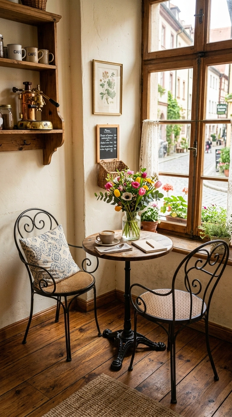 022 Bistro Style Corner A small round bistro table wit