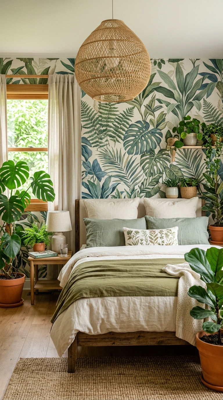 022 Botanical Nature Bedroom A bedroom with a large le