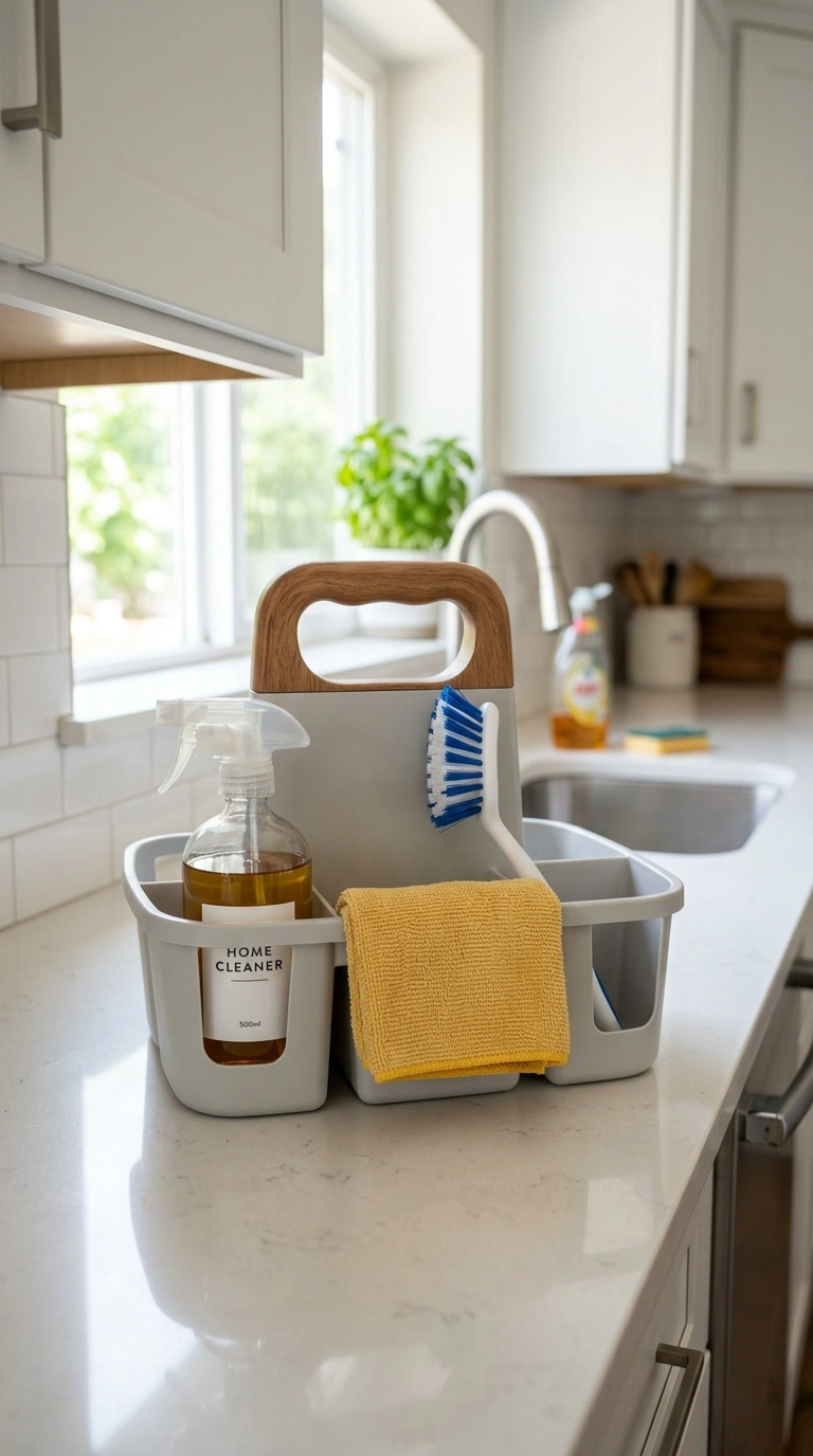 022 Cleaning Caddy Station A portable caddy with a han