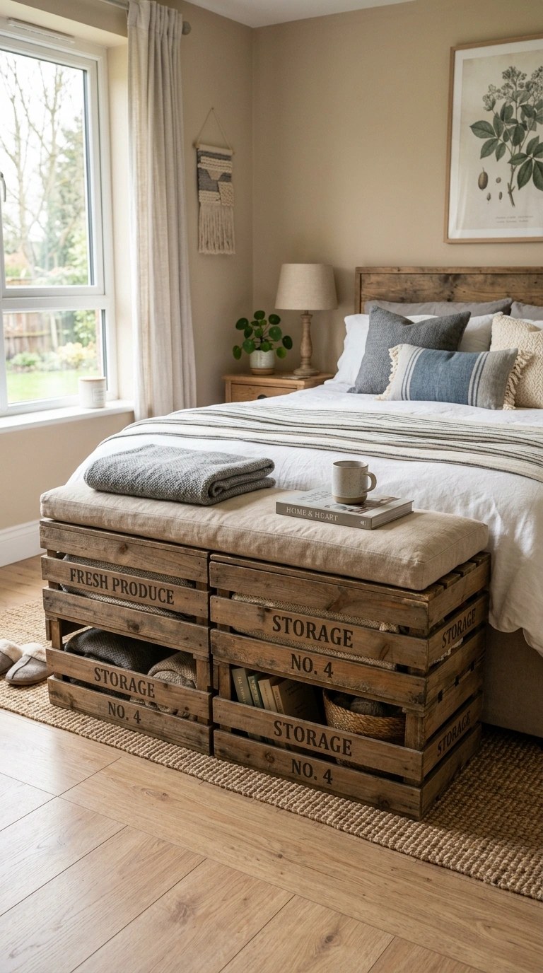 022 Crate Storage Bench A bedroom with a storage bench