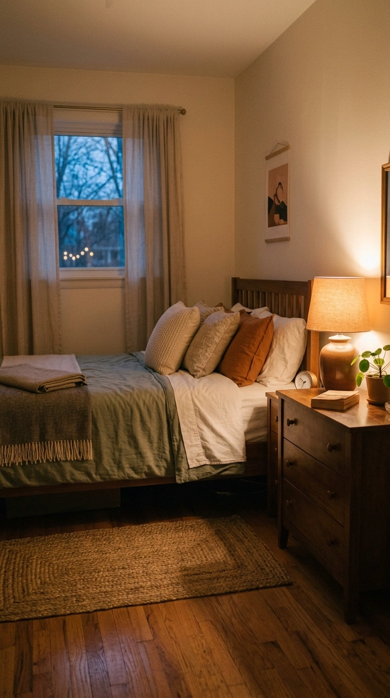 022 Soft Ambient Lighting A small bedroom in the eveni