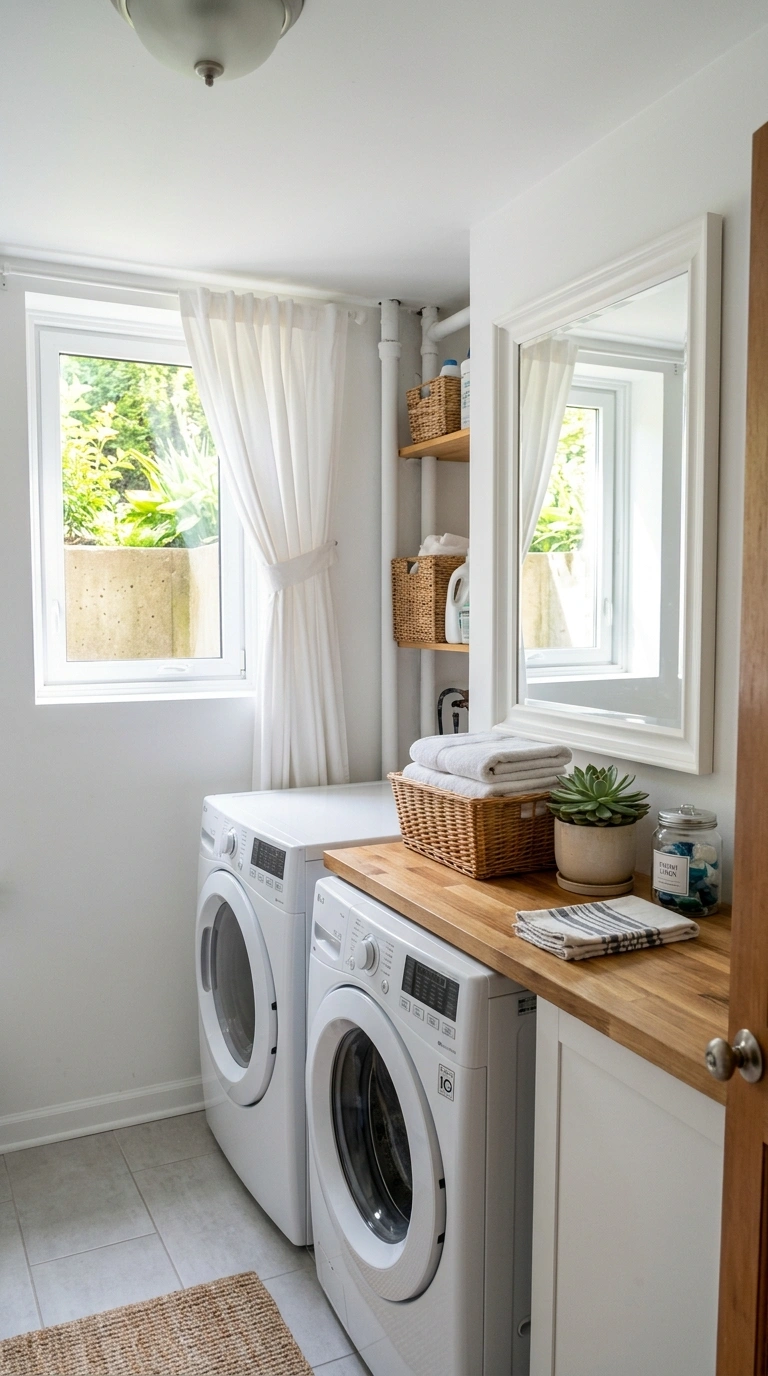 022 Window Light Addition A basement laundry room with