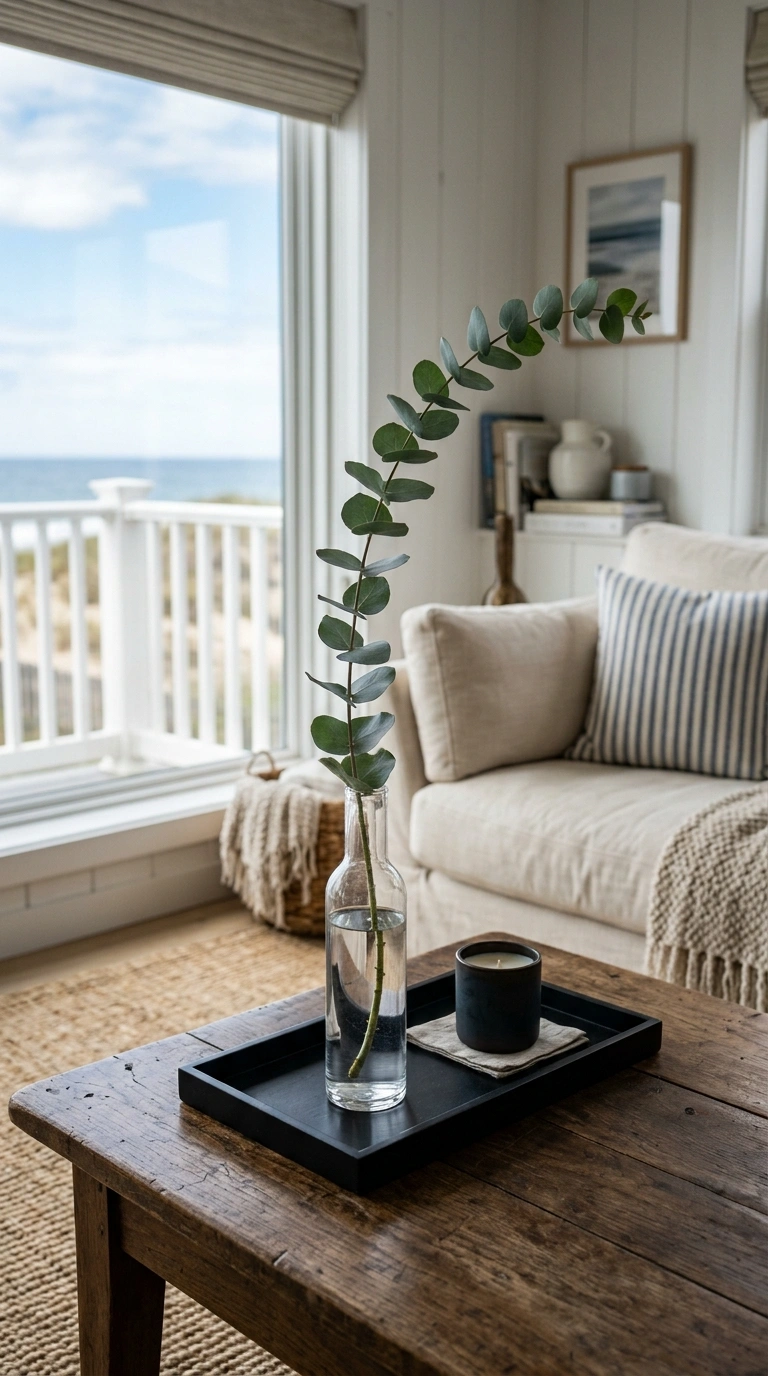 024 Fresh Eucalyptus Sprig A coffee table with a black